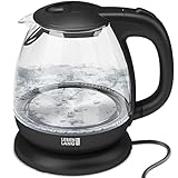 LEBENLANG Glas Wasserkocher klein - 1 Liter & BPA Frei - Inkl. Kalkfilter I Mini Wasserkocher Glas...