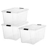 Iris Ohyama, Kunststoff-Aufbewahrungsbox mit Deckel, 45L, 3er-Set, Transparent, 98% recycelter...