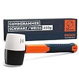 Presch Gummihammer Schwarz/Weiß 450g - Hartgummihammer mit Fiberglasstiel | ⌀=55mm -...