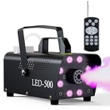 Nebelmaschine, 500W Rauchmaschinen mit kabelloser Fernbedienung UND LED Licht mit 13 Farben & Strobe...