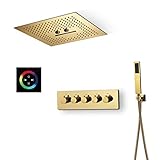 TR ian Duschsystem, Thermostatisches 64-Farben-LED-Gold-Dusch-Kombi-Set, deckenmontiertes...