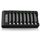 POWEROWL Akku Ladegerät mit AA Akku 2800mah 8 Stück, AA Akkuladegerät 8 Steckplatz Universal...