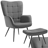 tectake® Skandinavischer Stil Ohrensessel, Sessel Hygge mit Hocker, Sessel Wohnzimmer,...