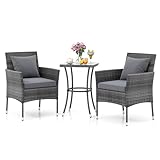 GIANTEX Balkonmöbel Kleiner Balkon, Rattan Gartenmöbel Set Bistrotisch mit 2 Stühlen,...