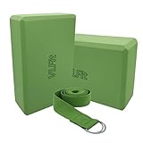 VLFit Yoga-Blöcke mit hoher Dichte, mit Yoga-D-Ring, Baumwolle, Stretchband, Farbe: GRÜN