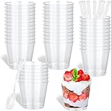 HUOGEE 50 Stück Desserttasse mit 50 Stück Löffeln, 200ml/220ml Dessertbecher Klare Dessertschalen...