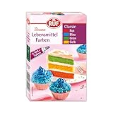 RUF Lebensmittel-Farben Classic, 4 XXL Tuben in Rot, Blau, Grün, Gelb, zum Färben von Teigen,...