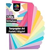 OfficeTree 120 Blatt Tonpapier Pastell A4 Papier 130g - 10 Farben - Bastelpapier Pastellfarben zum...