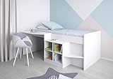Polini Kids Kinderbett Hochbett mit Schreibtisch und Regal Weiß Tisch, Regale und Schlafplatz