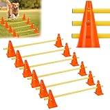 QWORK® Sports Steckhürdenset 12 Kegel + 6 Stangen Agility,23cm Höhe, 100cm Länge,...