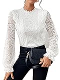 GORGLITTER Bluse Damen Elegant Oberteil Spitzen Hemdbluse Office Casualshirt Langarm Spitzentop...