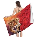 Mikrofaser Strandtuch Wildlife Leopard 70x150 cm, 3D Romantische Blumen Badetuch für Erwachsene...