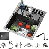 BYFHHHH Küchenspüle Aus Edelstahl Mit Ausziehbarer Armatur, Einzelbecken, Unsichtbare Mini-Spüle,...