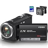 Delmodes Videokamera 2.7K Camcorder 50MP 16X Digitalzoom Vlogging Camera mit LED-Fülllicht für...