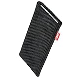 fitBAG Retro Schwarz Handytasche für Apple iPhone 5 / 5s / SE 16GB 32GB 64GB Tasche aus Cord-Stoff...