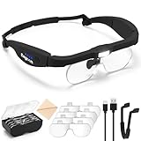 Exgoon Lupenbrille mit Licht, 1,5-fache bis 5-fache Lupe mit 4 abnehmbaren Gläsern, freihändige,...