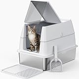 FURTIME Katzenklo Edelstahl mit Deckel, XXL Große Katzentoilette Edelstahl Reinigen und...