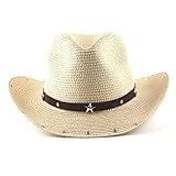 NAIXUE Leichter Strohhut im ethnischen Stil für Damen und Herren, atmungsaktiv, Cowboy-Mütze mit...
