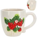 Henkeltasse - 3D Effekt - Erdbeere - groß - 400 ml - Porzellan Keramik Tasse - Trinktasse mit...