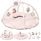 Fortella Spielbogen Baby, Spielmatte mit Bauchzeit Kissen und 5 Sensorik Spielzeug...