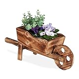 Relaxdays Pflanzschubkarre, gebranntes Holz, Gartendeko, Vintage Design, zum Bepflanzen, HxBxT: 19 x...