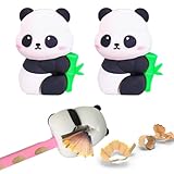 QOWIJEX 2 Stück Bleistiftspitzer, Penna Roller mit Design a Panda, Anspitzer Kinder mit...
