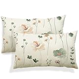 YCOLL Kissenbezug 30x50 2er Set Dekokissen Leinen Sofakissen,Zierkissen Florales Aquarellgemälde...