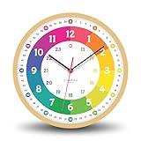 Cander Berlin MNU 2425 R Kinderwanduhr lautlos 25 cm Holzoptik analog Lernuhr Jungen Mädchen...