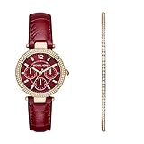 Michael Kors Women's Stainless Steel Quartz Watch with Leather Strap, Red, 16 (Model: MK6451)