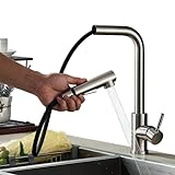 Wasserhahn Küche Edelstahl Küchenarmatur Mischbatterie mit Brause Ausziehbar Hochdruck 360°...
