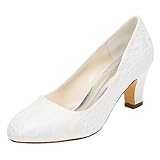 Emily Bridal Brautschuhe Damen Seide wie Satin Stöckel Absatz geschlossene Zehe Pumps, 39 EU, Ivory