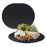 LAUBLUST 4er-Set Schieferplatten Rund 30 cm - Vier Steinplatten für viele Speisen - Servierplatte |...