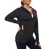 AMZSPORT Damen Laufjacke Sportjacke Langarm Trainingsjacke Sweatjacke mit Tasche Für Fitness Yoga...