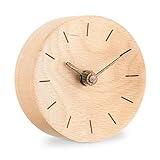 Navaris Analog Holz Tischuhr rund - 11 x 11 x 3,5cm - analoge Deko Tisch Uhr ohne Ticken mit Holz...