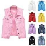 HUIFUAO Ärmellose Denim-Jacken für Damen, Übergröße, Jeans-Weste, Knopfleiste, Revers, Weste,...
