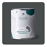 MissPompadour abwaschbare Wandfarbe mit hoher Deckkraft 1 L, Schwarz mit Schiefer, geruchsarm, matt,...