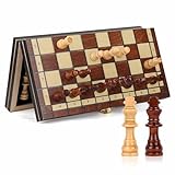 OOCOME Holz Magnetisch Schachspiel, 24 * 24cm Tragbares klappbar Reise Schachbrett, Anfänger Schach...