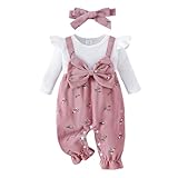 Beauace Baby Mädchen Strampler Neugeborene Langarm Bodysuit Schleife Blumen Druck Outfit Set...