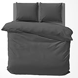 Visaggio Baumwolle Bettwäsche Uni 135x200 cm Bettbezug Garnitur Set Einfarbig Anthrazit