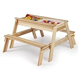COSTWAY 2 in 1 Kindersitzgruppe mit Matschtisch, Outdoor Picknicktisch mit abnehmbarem Deckel & 2...