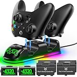 Xbox Controller Ladestation mit 2X 4320mWh Xbox Akku und RGB Licht für Xbox One/Xbox Series X/S...