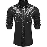 Mymyguoe Herren Western Cowboy Besticktes Hemd Schlank Langarmhemd Western Hemd Cowboy Shirts...