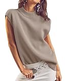 Damen Pullunder Ärmelloses Basic Strick mit Stehkragen Loose Fit Strickweste Strickpullunder Tank...