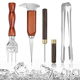 Lpraer 4-teilige Eispickel Set, Edelstahl Eishacker mit Holzgriff Eiszerkleinerer Eispickelwerkzeug...