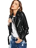 Adhdyuud Kunstlederjacke für Damen, Herbst, weiches PU, Reißverschluss, kurz, PU, Moto Biker,...