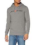 Herren Jack & Jones Corp Logo Sweat Hood Kapuzen Sweatshirt Basic Jumper Reg Fit, Farben:Grau,...