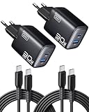 INIU 30W USB C Ladegerät 2-Pack, [USBC + USBA] Schnellladegerät mit Kabel, GaN PD Mehrfach...