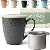 KIVY Große Teetasse mit Deckel und Sieb [650ml] XXL Tasse groß - Jumbotasse - Teetasse groß -...