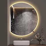 Zhoudong Modern Halbrund Wandspiegel 90/100cm, 3 Lichtfarbe Einstellbar Schminkspiegel, 80cm...