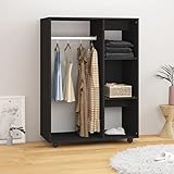 Gecheer Kleiderschrank mit offenem Fach 3 seitlichen Ablagen Rollen Garderobenschrank Garderobe...